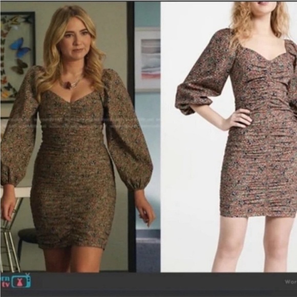 Veronica Beard Ruched Floral Mini Nadi Dress SIZE 2 Cotton Cinnamon Multi NWT - Picture 5 of 10